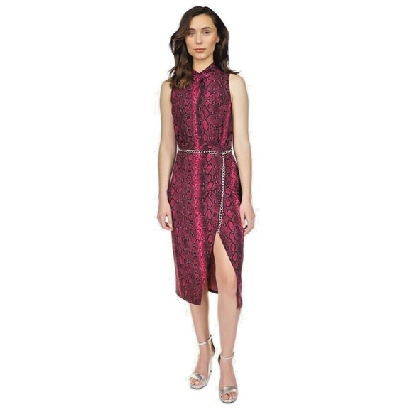 Michael Kors Dresses & Skirts - Michael Kors Women's Snakeskin-Print Chain-Belt Sleeveless Midi Dress Fuchsia S